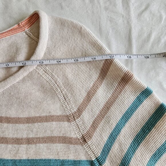 M&S Collection Sweater Womens XXL Beige Striped Reverse Knit LS Drawstings Boho - Picture 8 of 15